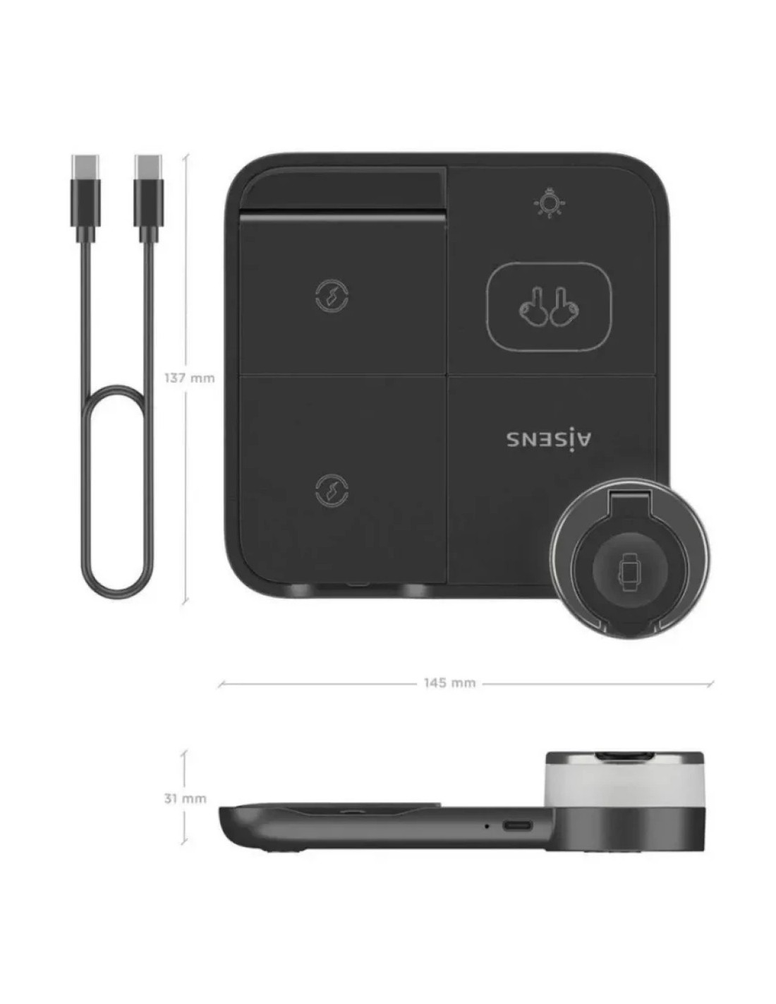 Cargador Inalámbrico 4 en 1 15W Qi Negro Aisens ASCH-15W4WC062-W