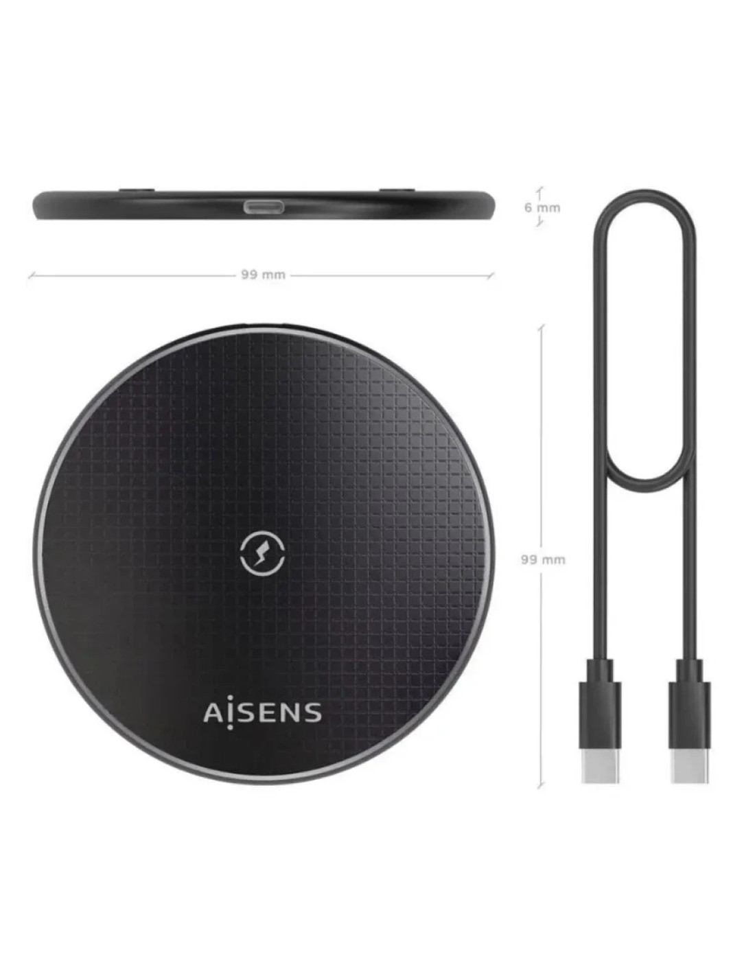 Aisens ASCH-15W1WC058-W Cargador Inalámbrico Qi 15W USB-C - Base de Ca