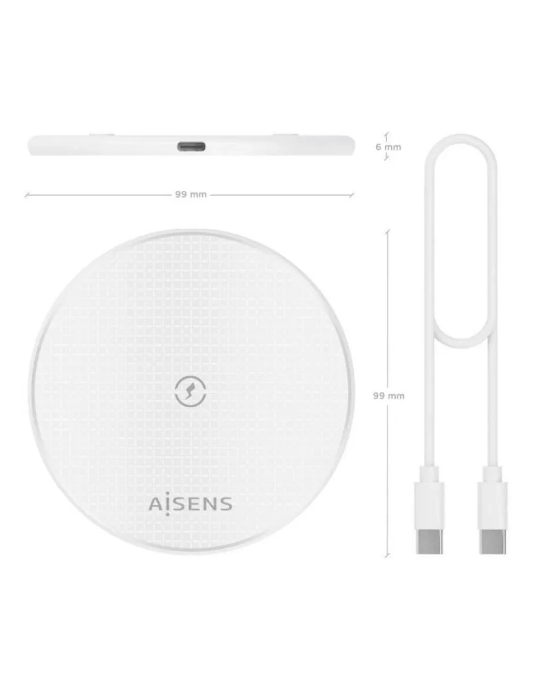 Aisens ASCH-15W1WC057-W Cargador Inalámbrico Qi 15W USB-C - Base de Ca
