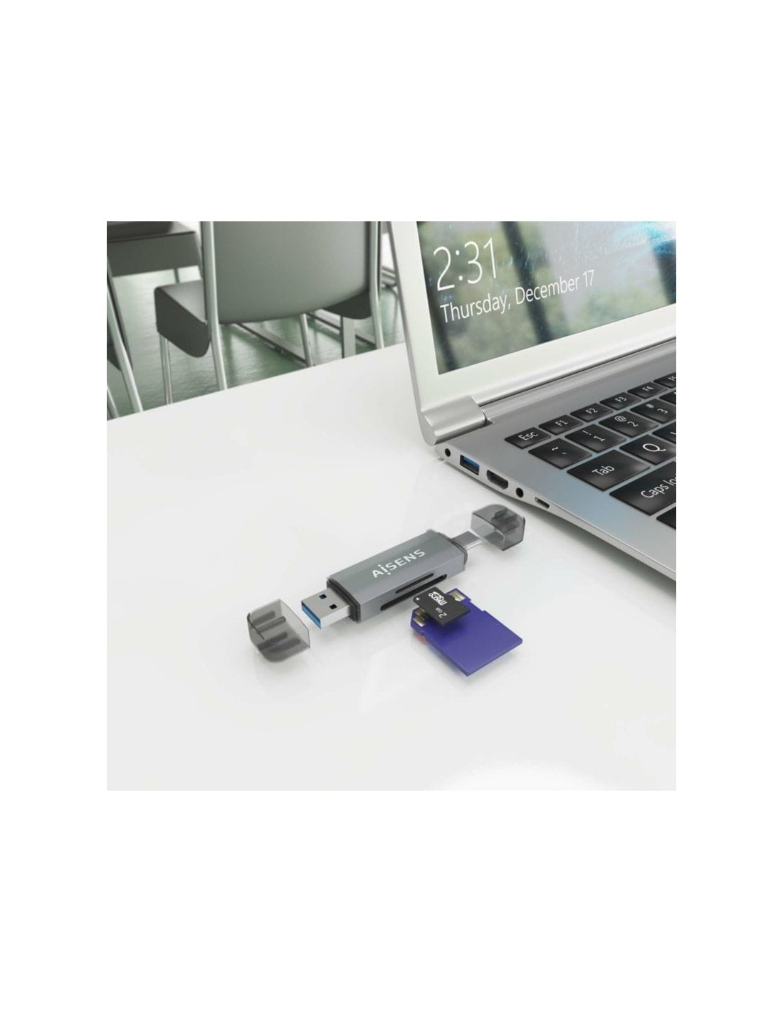 AISENS ASCR-2AC08-GR Gris Externo USB 3.0 SD/microSD Lector de tarjeta