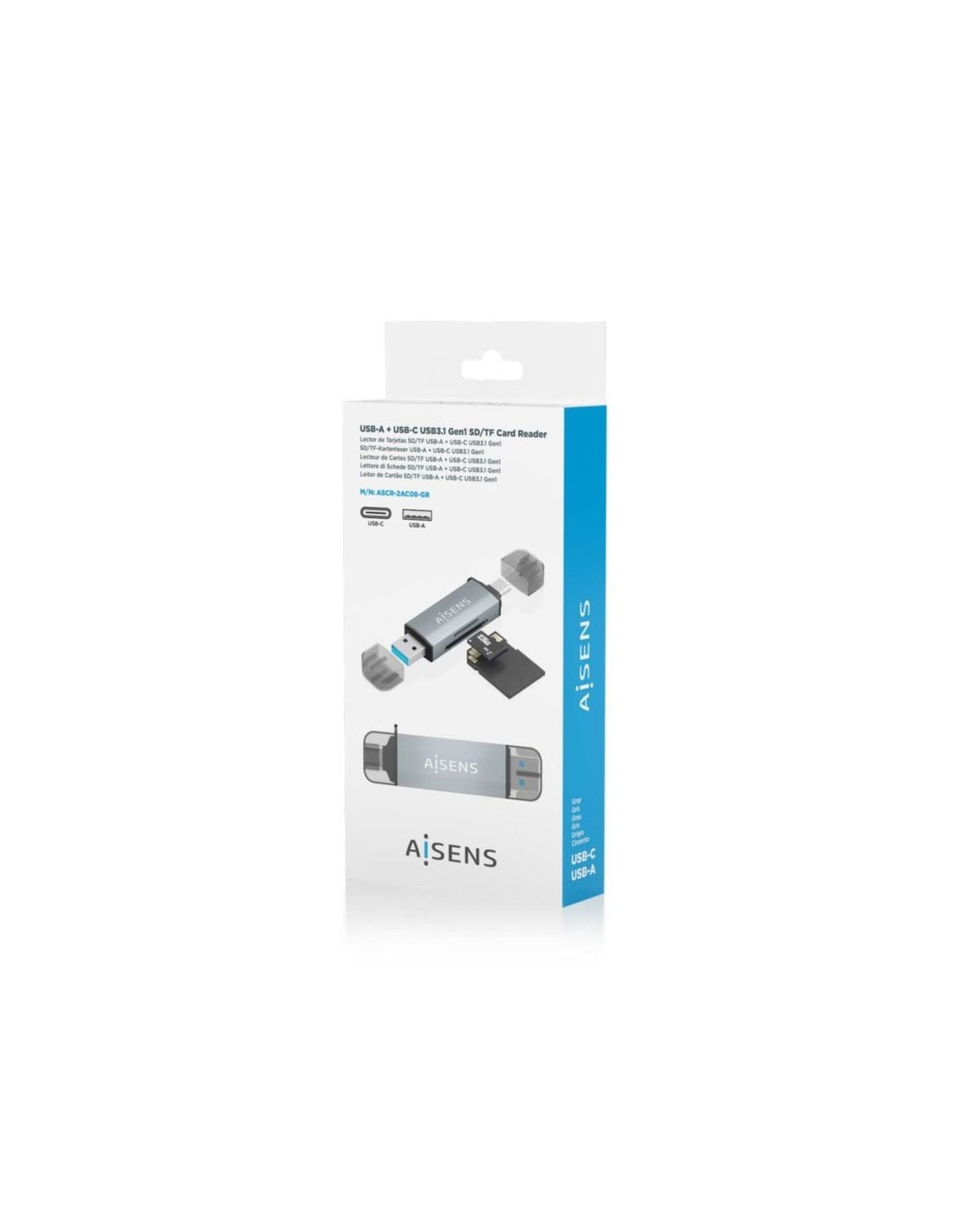 AISENS ASCR-2AC08-GR Gris Externo USB 3.0 SD/microSD Lector de tarjeta