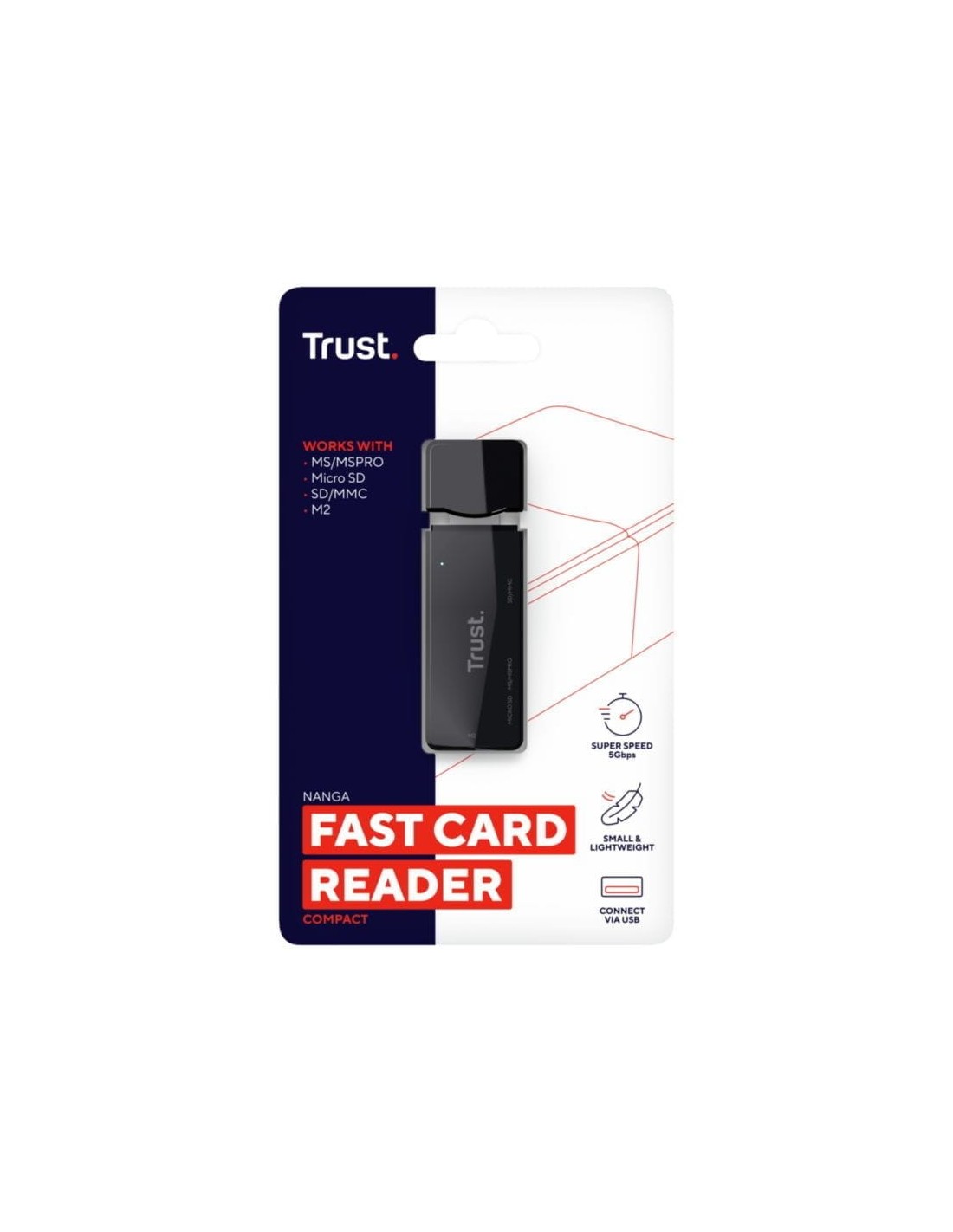 Trust NANGA USB 3.2 Gen 1 (3.1 Gen 1) Type-A Negro SD/microSD Lector d