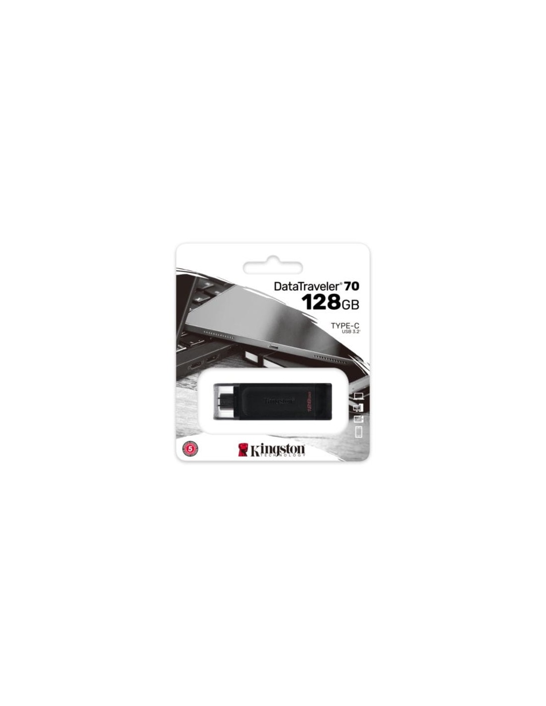 Pendrive Kingston DataTraveler 70 128GB Negro USB-C 3.2 Gen 1 200MB/s