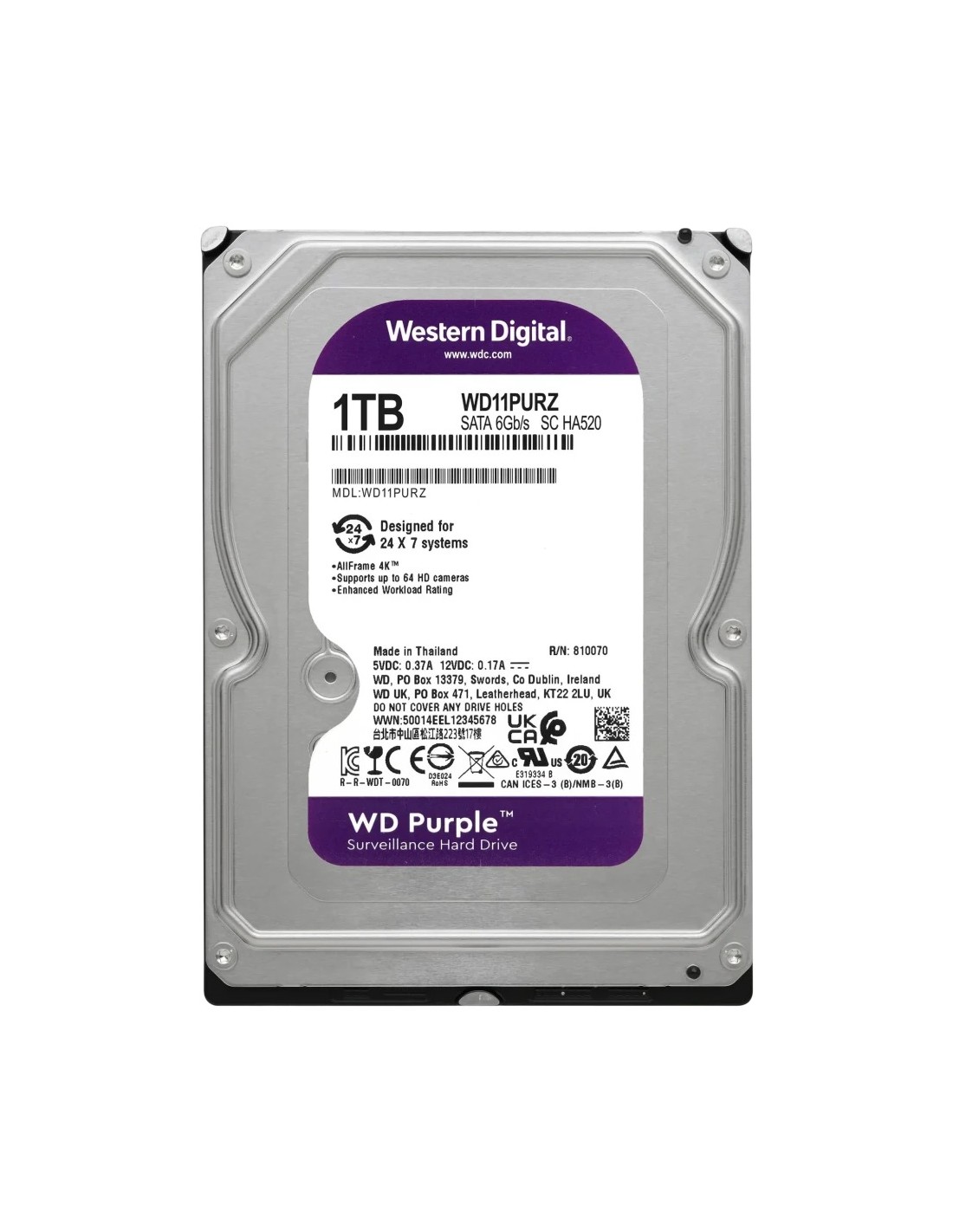 Disco duro WD Purple WD11PURZ 1TB SATA III 3,5 pulgadas 5400rpm
