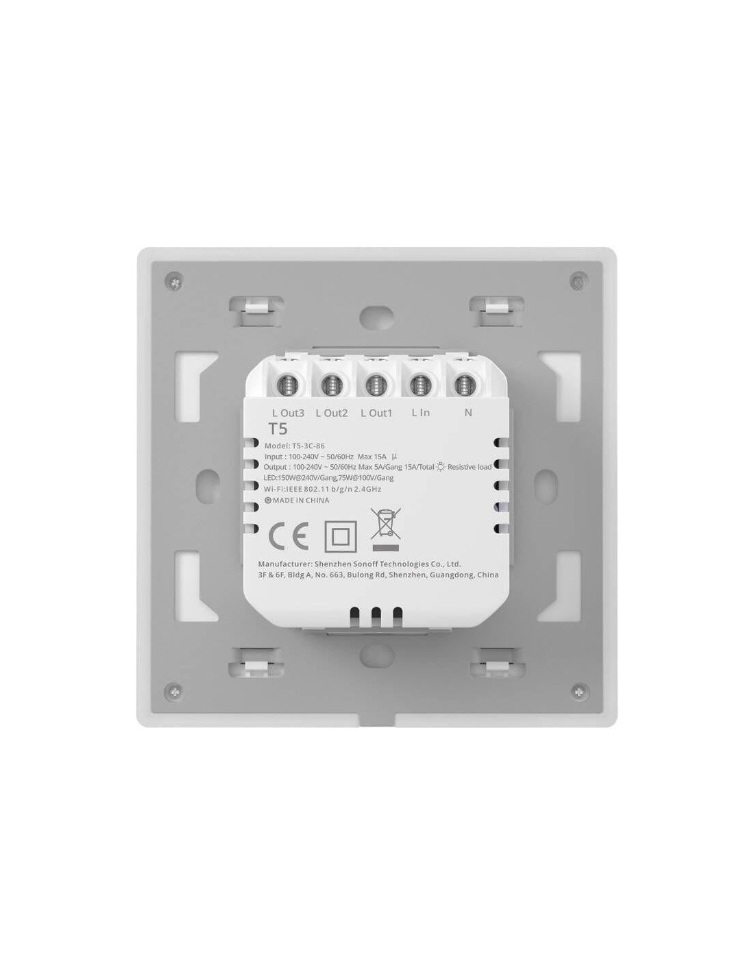 Interruptor táctil inteligente de pared SONOFF TX T5 3C 3 botones Blan