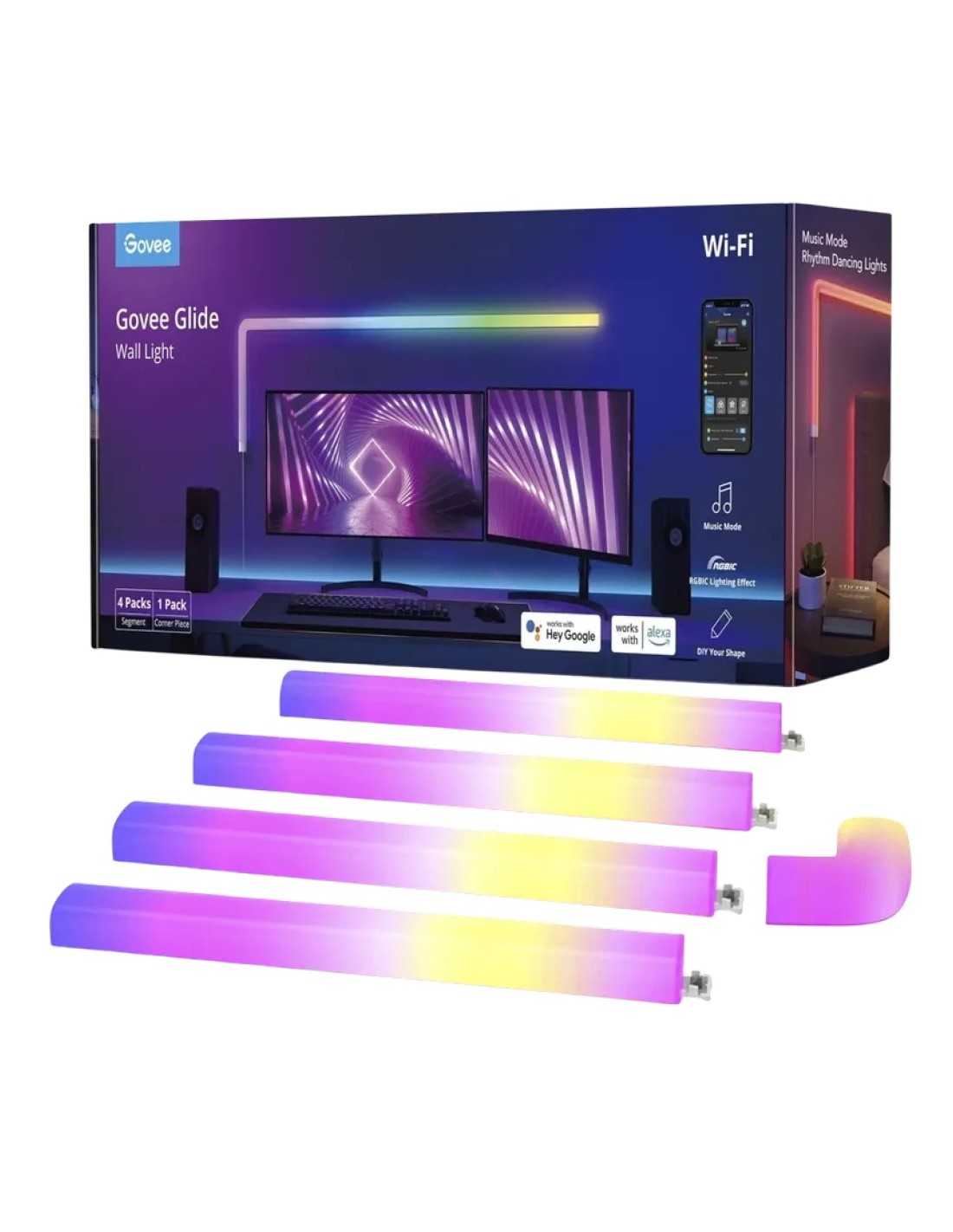 Lámpara de pared LED Govee Glide Wall Light WiFi Bluetooth RGBIC compa