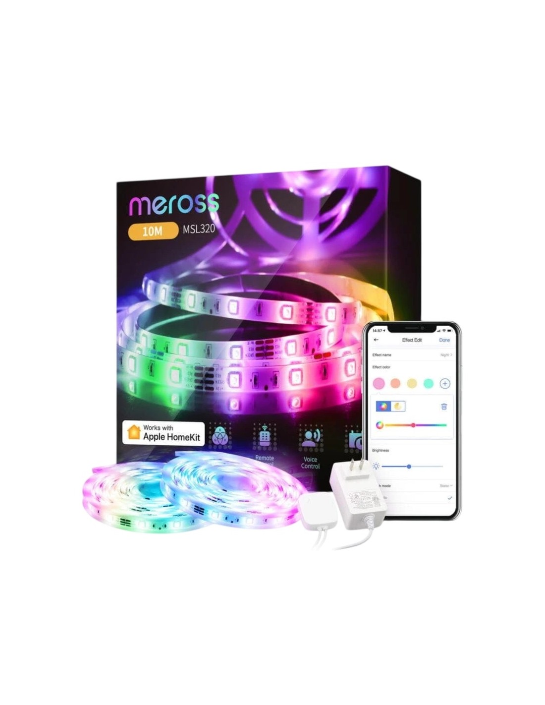 Tira LED Meross MSL320 RGB 2x5 m WiFi compatible con Alexa, Google y H
