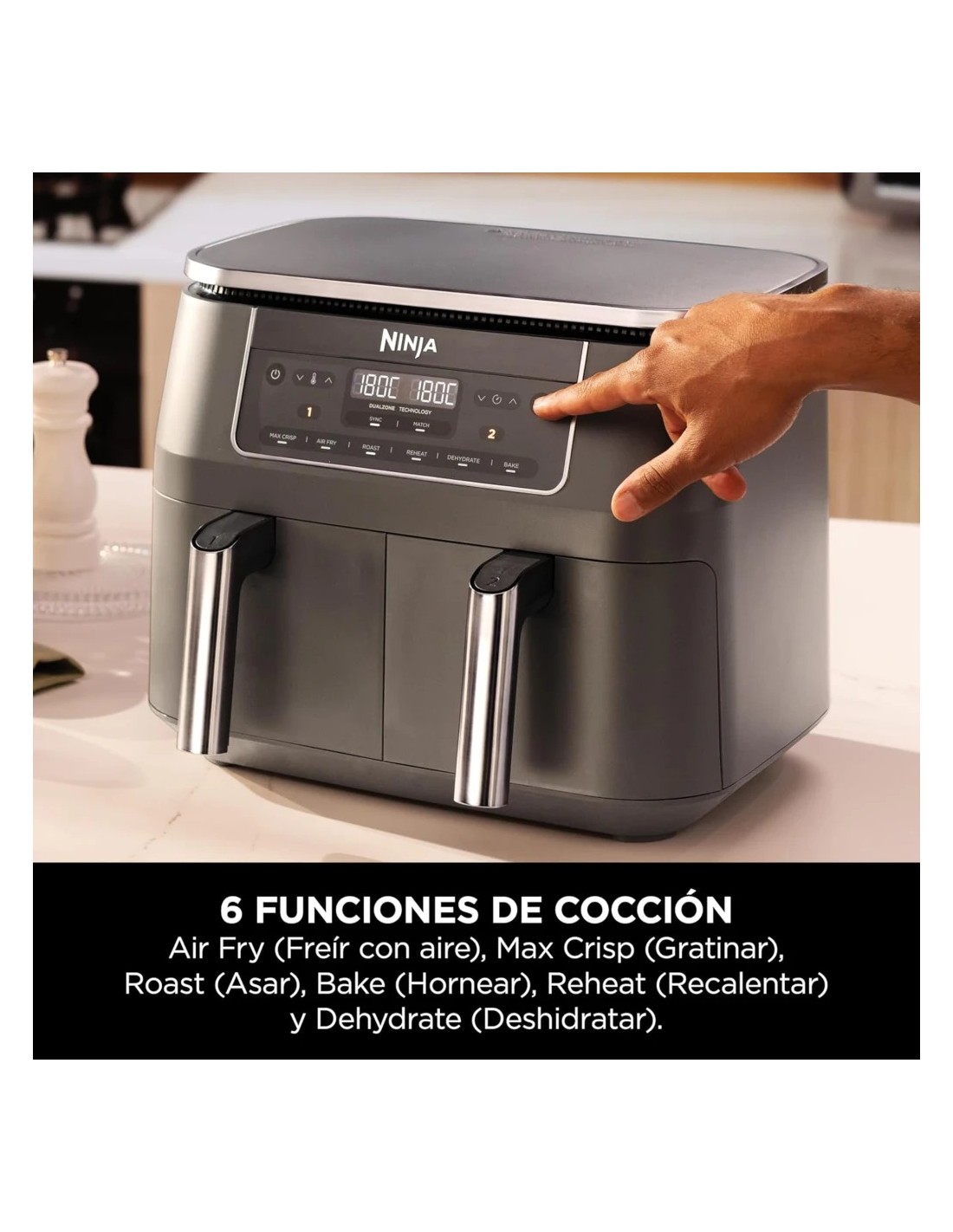 Freidora de aire Ninja Dual Zone DZ300EU Doble Cesta 7,6L 2400W 6 Prog