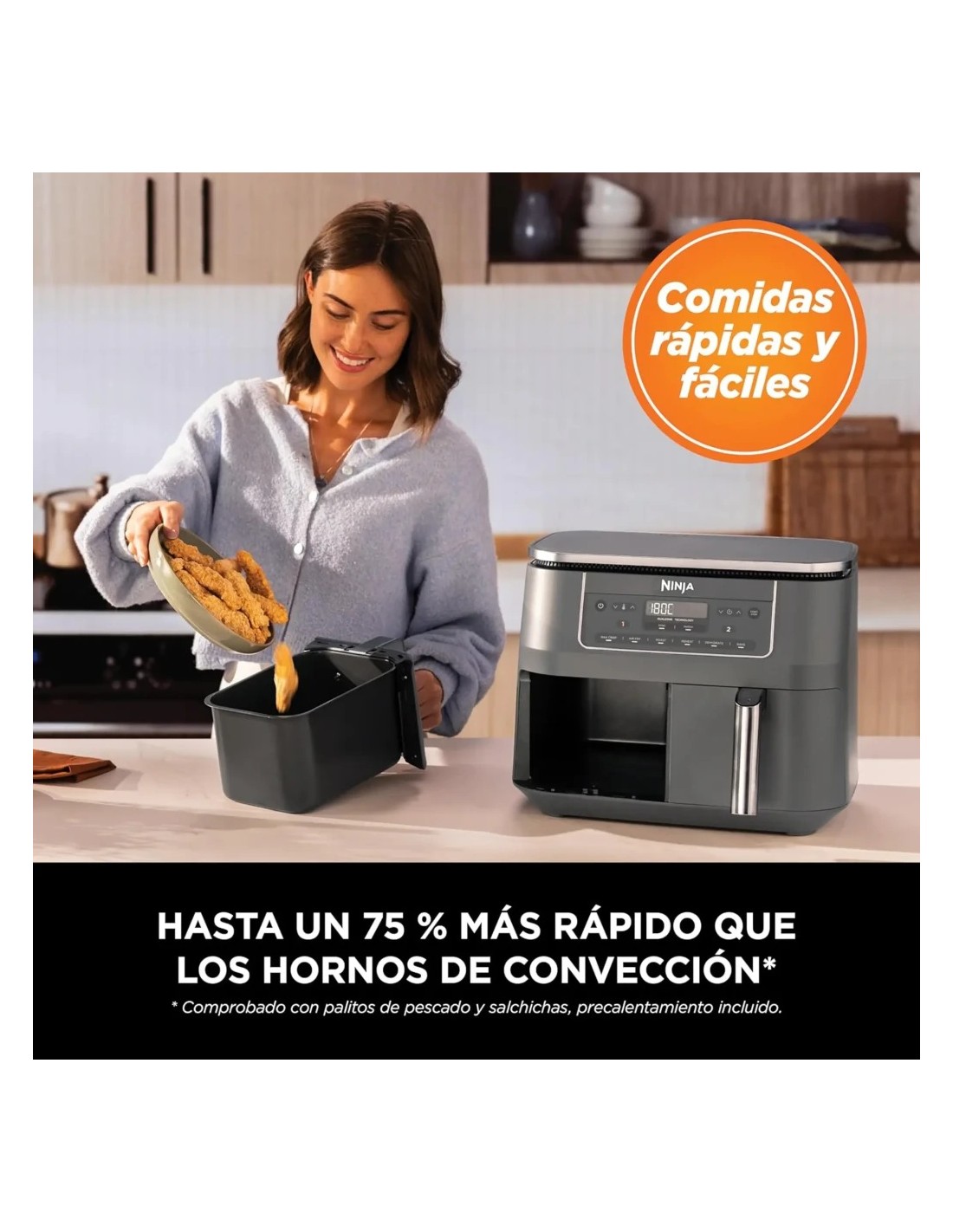 Freidora de aire Ninja Dual Zone DZ300EU Doble Cesta 7,6L 2400W 6 Prog