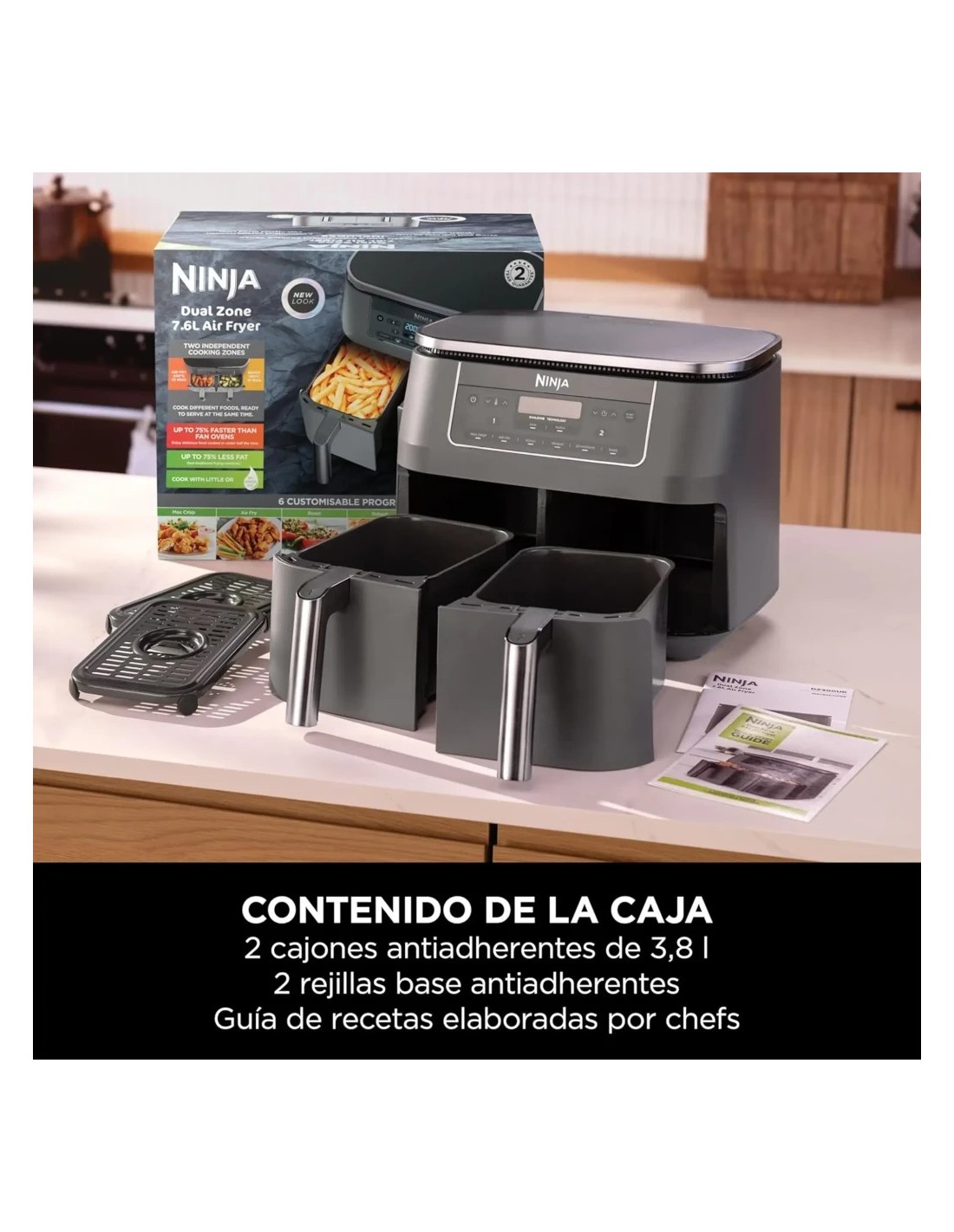 Freidora de aire Ninja Dual Zone DZ300EU Doble Cesta 7,6L 2400W 6 Prog
