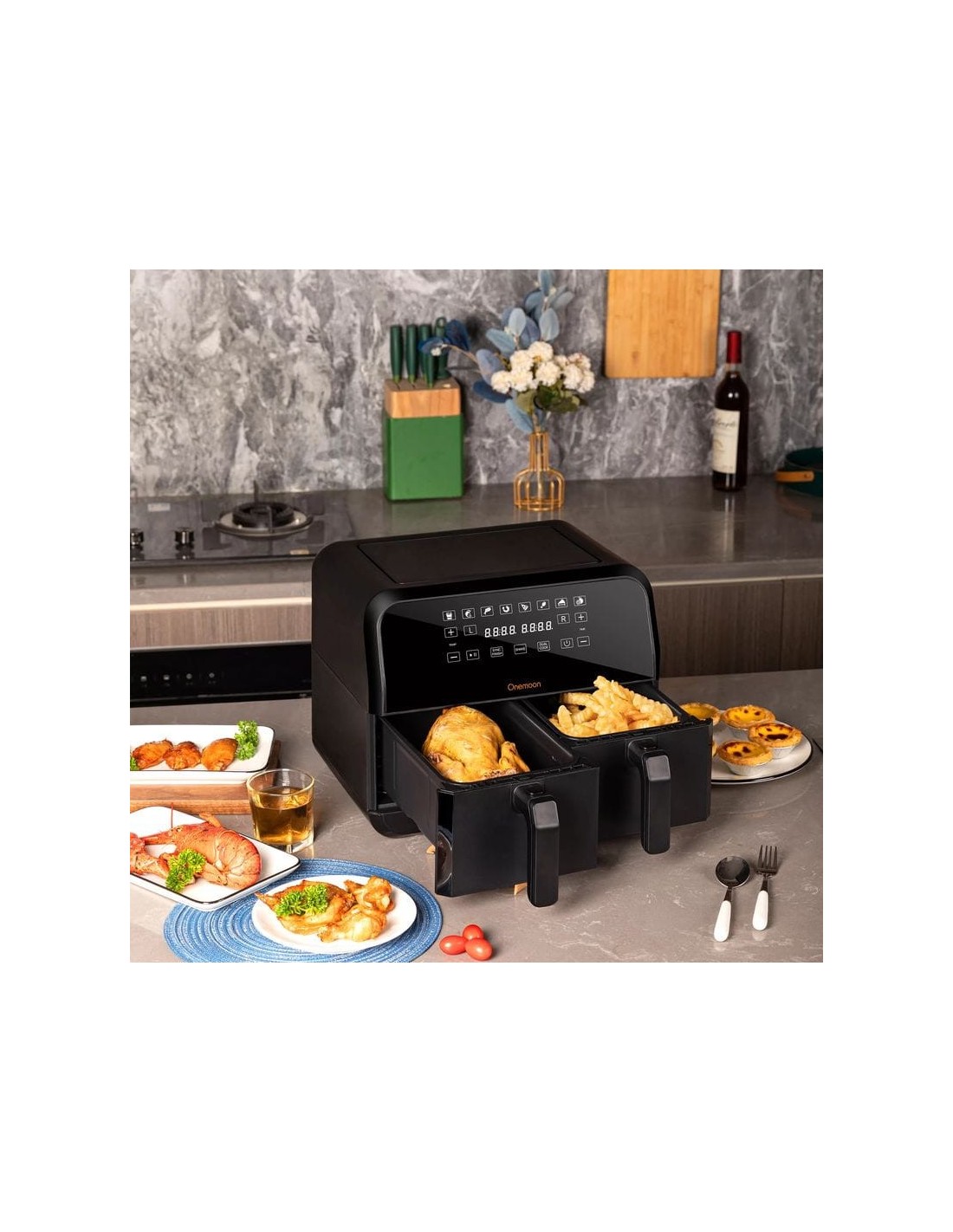 Freidora de aire Onemoon D8 Doble Cesta 4L + 4L Negra 1700W en Logroño