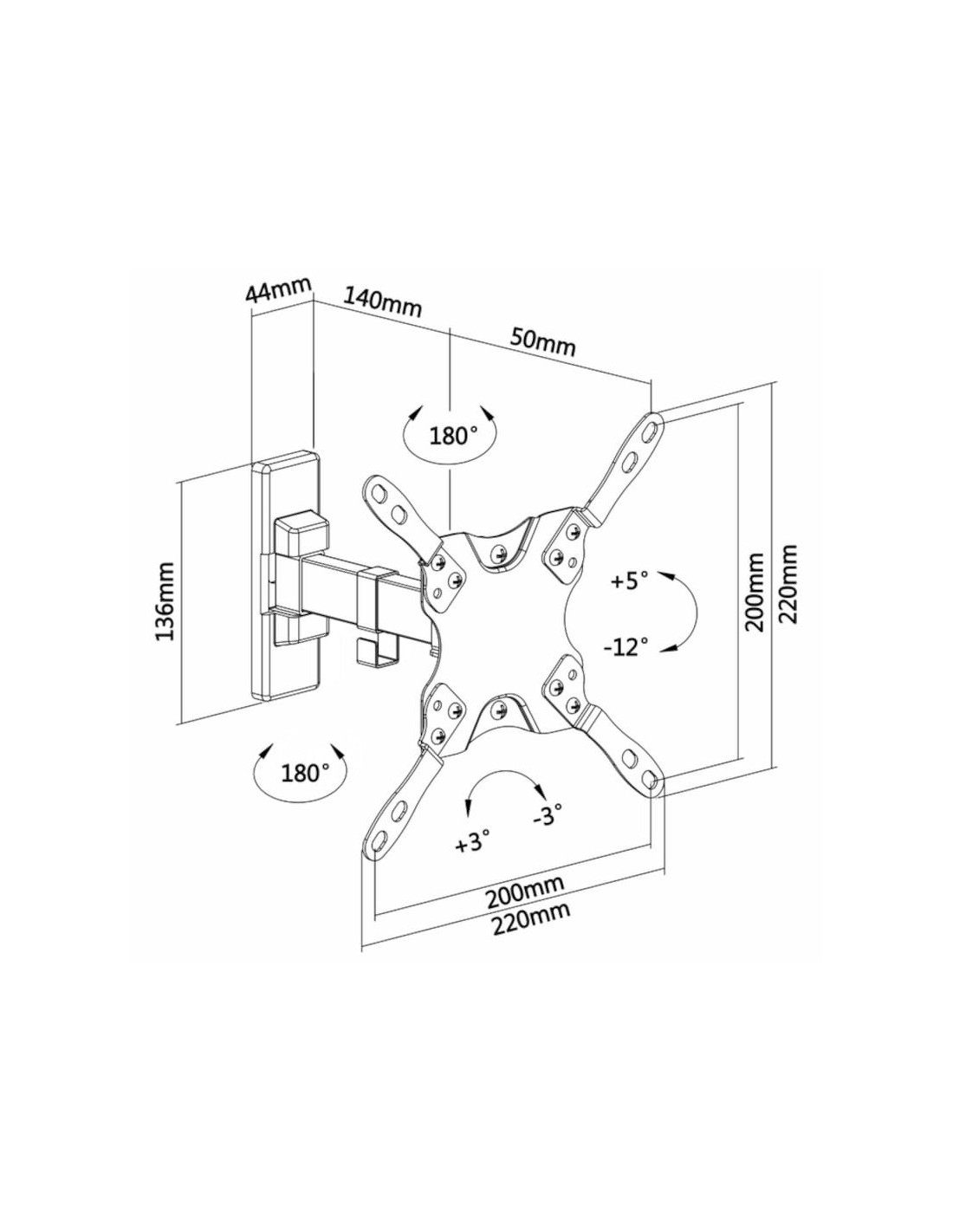 Soporte para TV Aisens WT42TSLE-009 Giratorio e Inclinable 42" VESA 20
