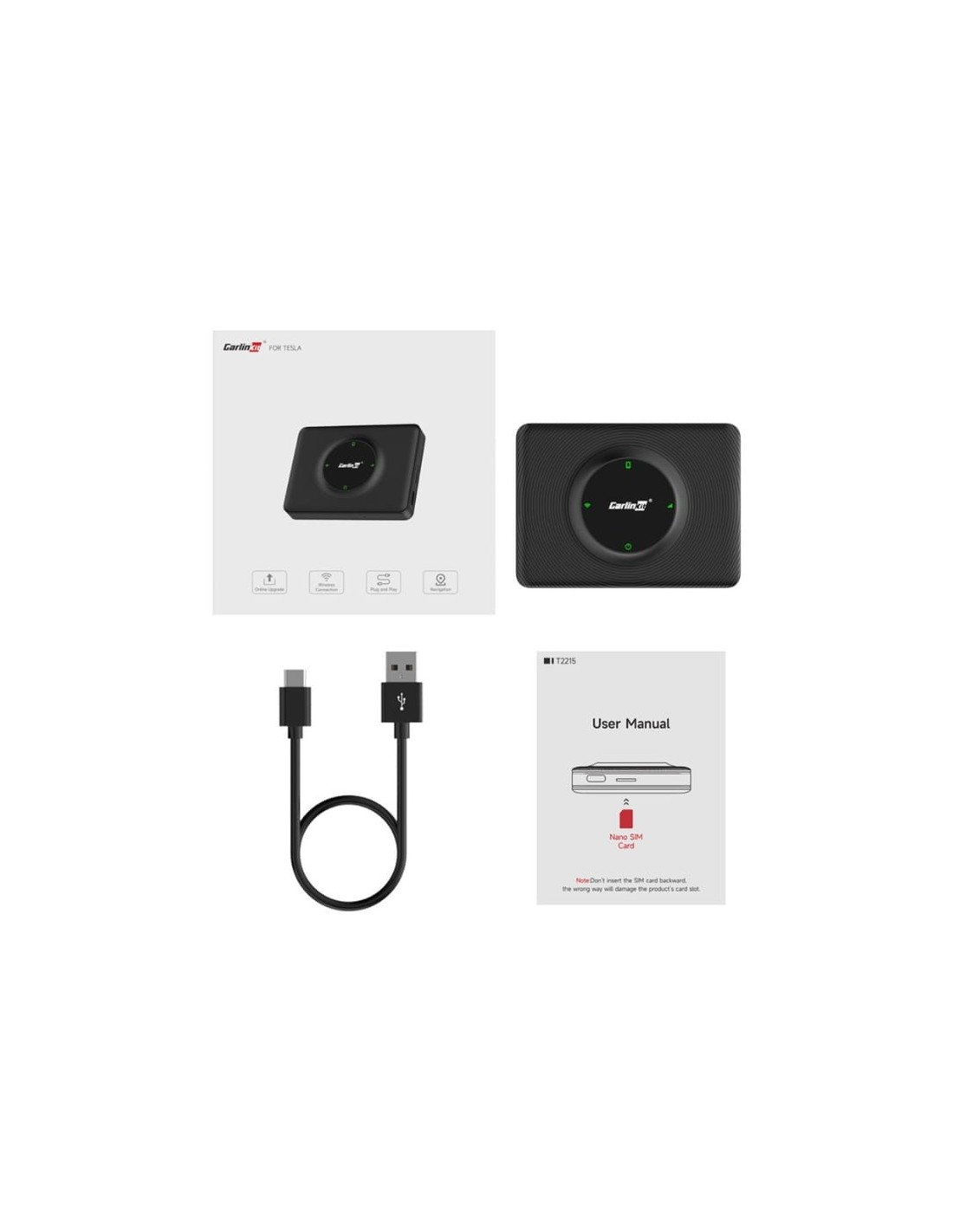Carlinkit CPC200-T2C para Tesla Negro Adaptador inalámbrico CarPlay/An