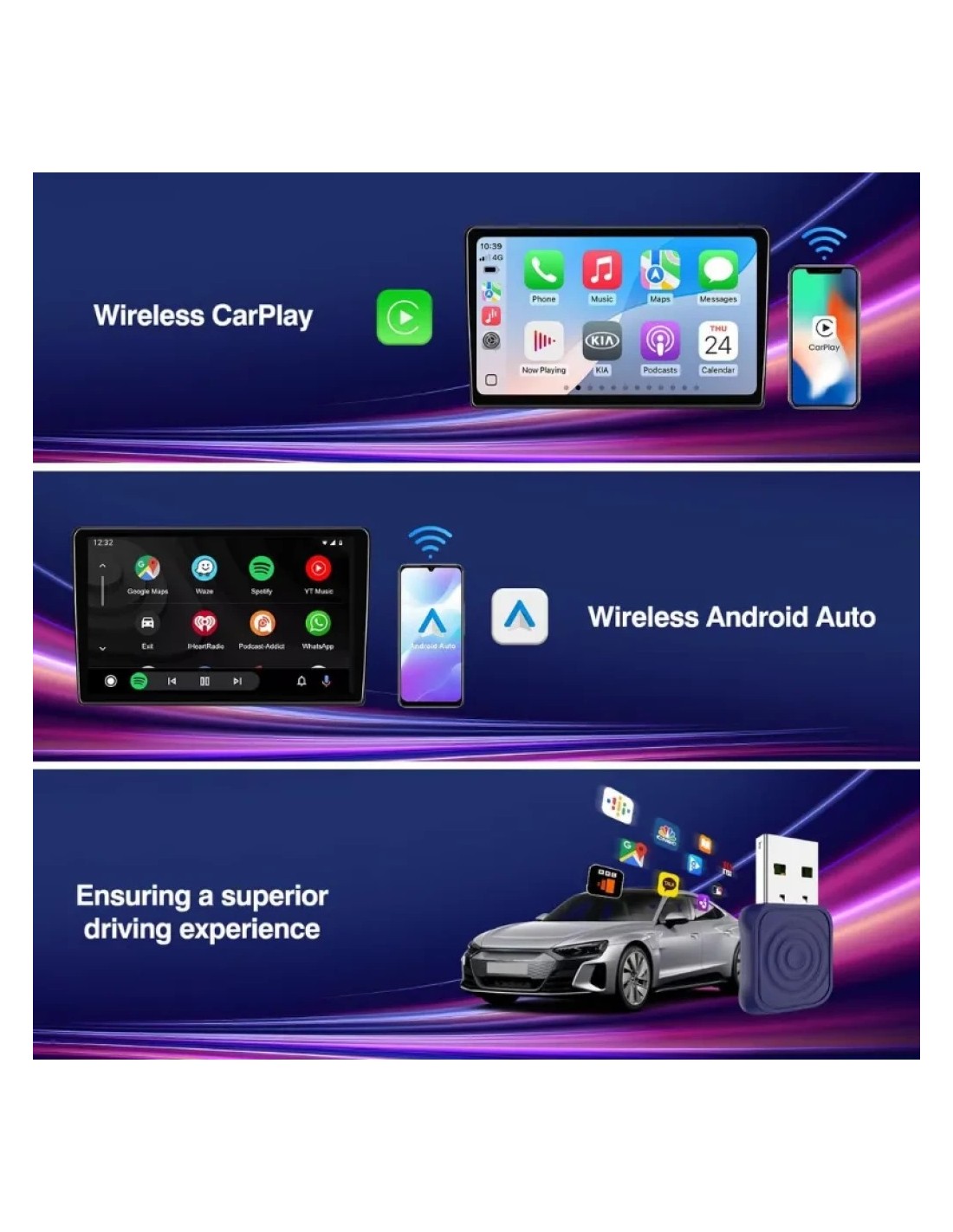 Adaptador inalámbrico Carplay y Android Auto Carlinkit Mini Ultra 1 Bl
