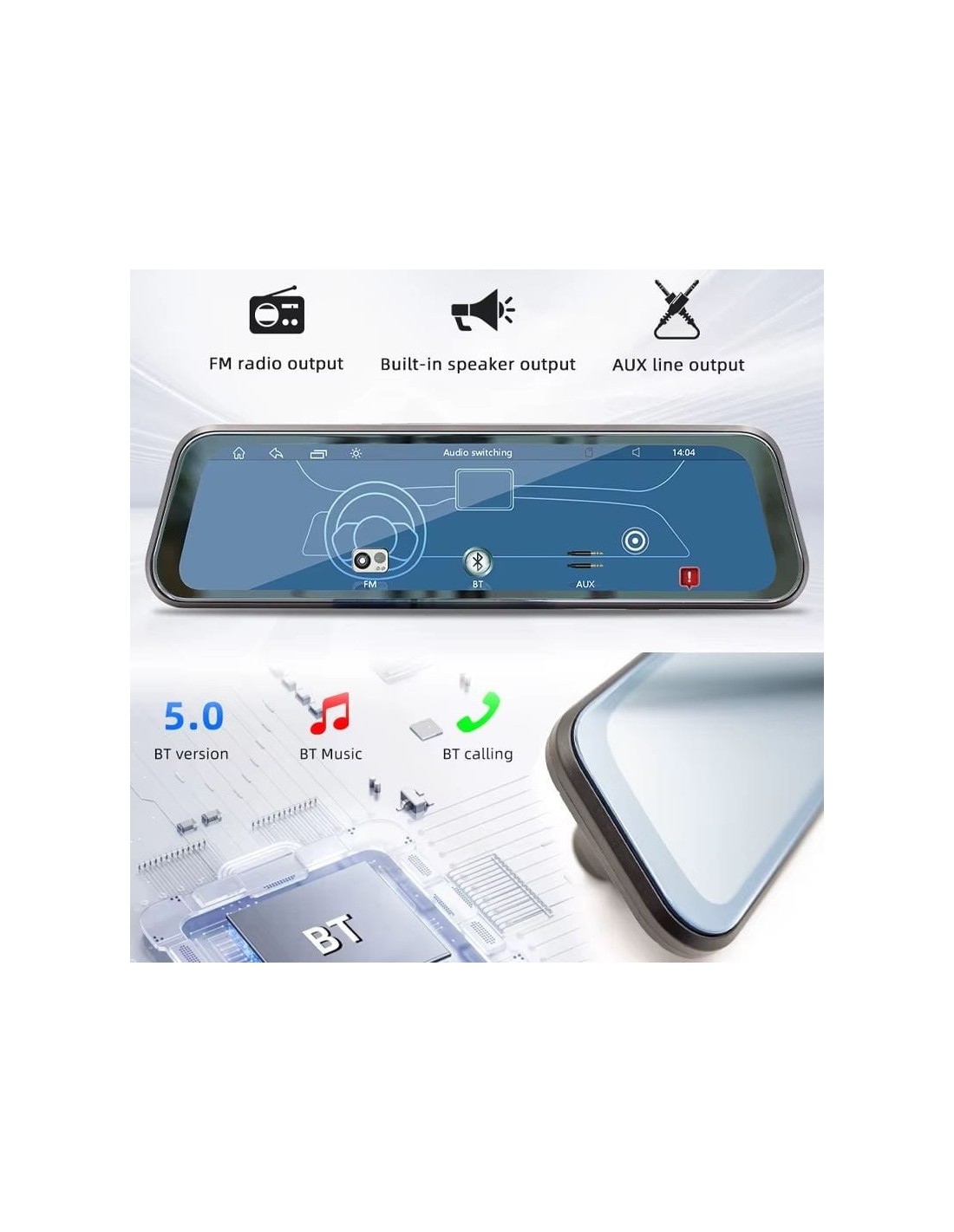 SWM B5319R 9,36 pulgadas Carplay/Android Auto Negro Retrovisor inalámb