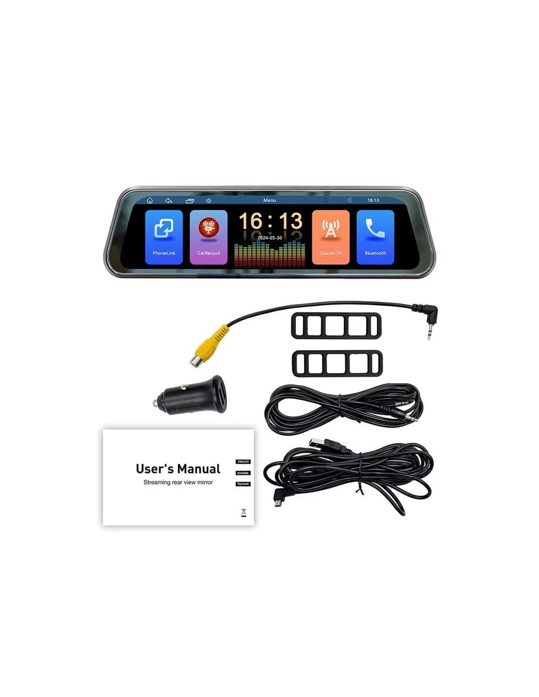 SWM B5319R 9,36 pulgadas Carplay/Android Auto Negro Retrovisor inalámb