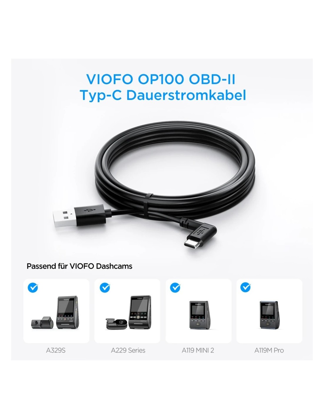 Cable OBD-II VIOFO OP100 12V/24V Vigilancia Aparcamiento 24h compatibl