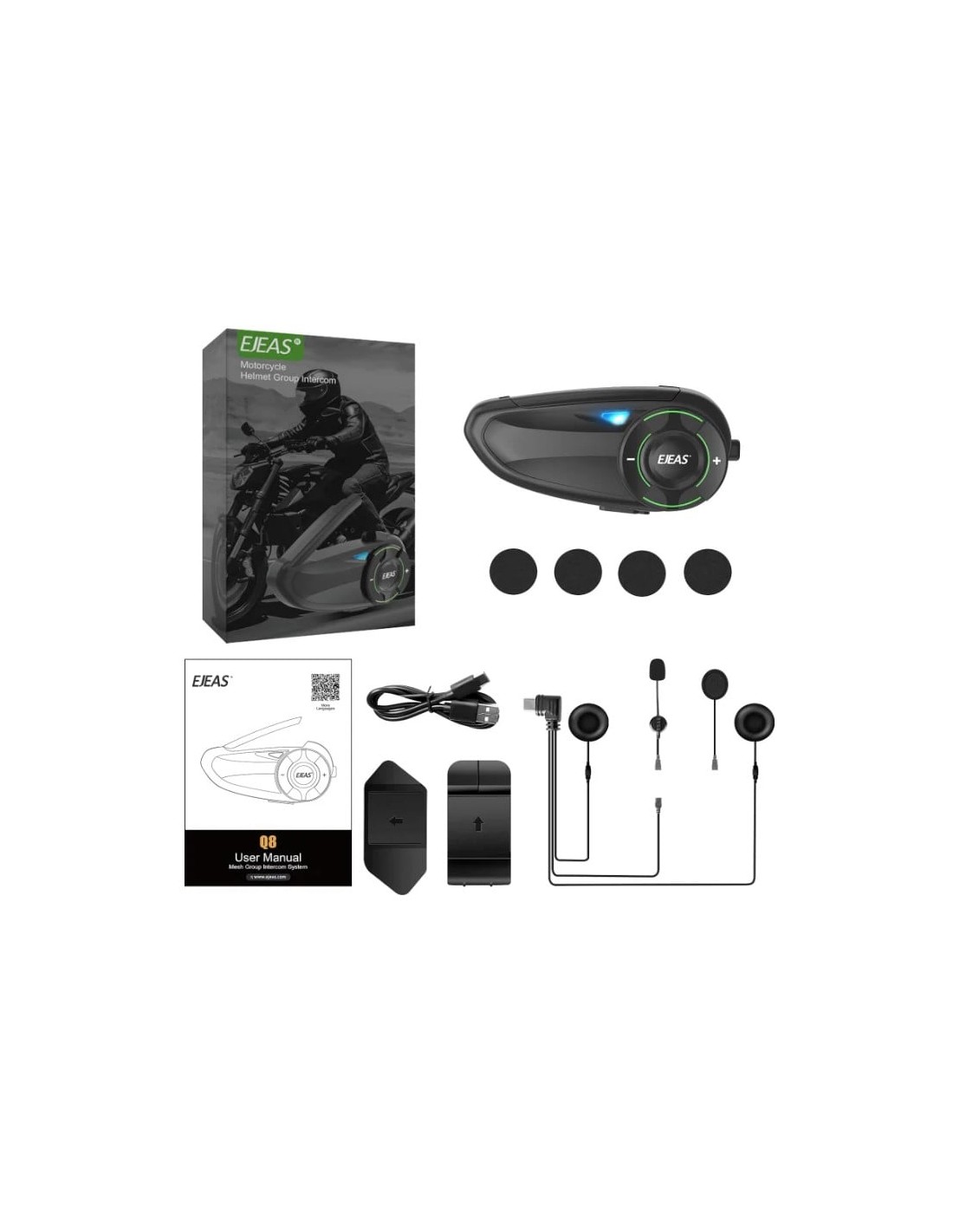 EJEAS Q8 Mesh Bluetooth 6 conductores IP67 Intercomunicador moto