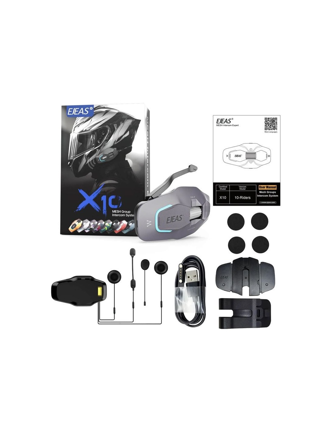EJEAS X10 Mesh 10 conductores Gris - Intercomunicador para motocicleta