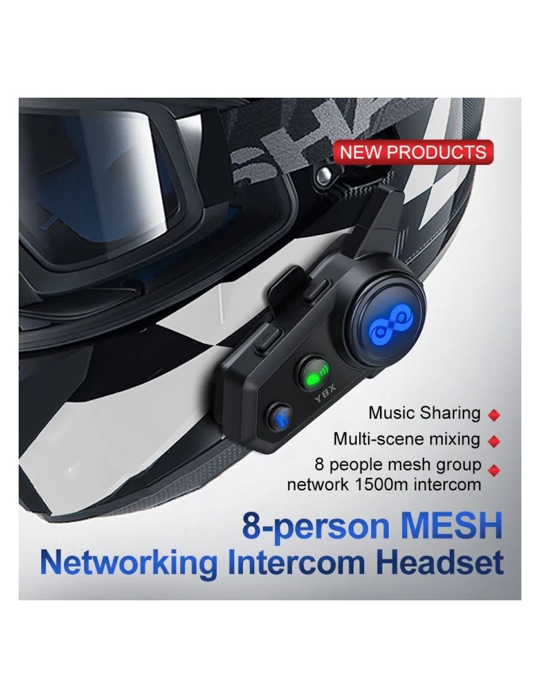 Intercomunicador para moto Y8X Mesh 8 conductores Bluetooth 5.4 IP56 1
