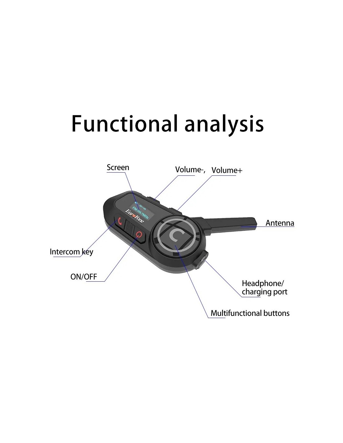 Intercomunicador para moto EuroFone S6-SC-B Full Duplex para 6 conduct