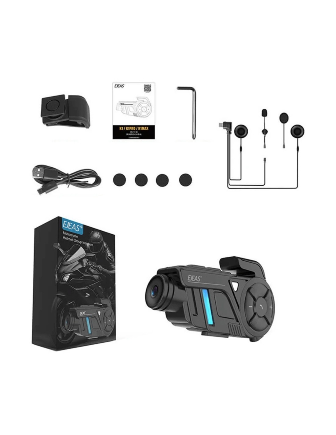Intercomunicador EJEAS K1Pro: Mesh 3.0 con Grabadora de Vídeo 2K 1000m