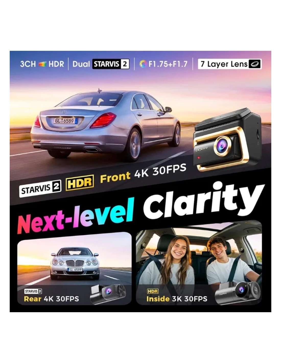 Dashcam DDPAI Z90 Master 3CH 4K GPS WiFi 5GHz 3 pulgadas visión noctur