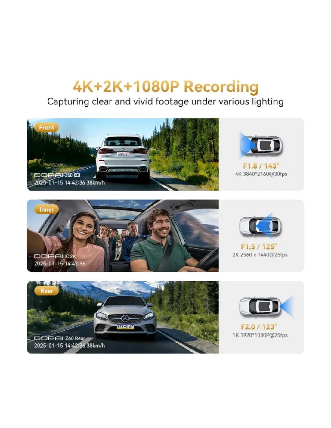Dashcam DDPAI Z60T 3CH 4K con módulo 4G WiFi 5GHz HDR visión nocturna 