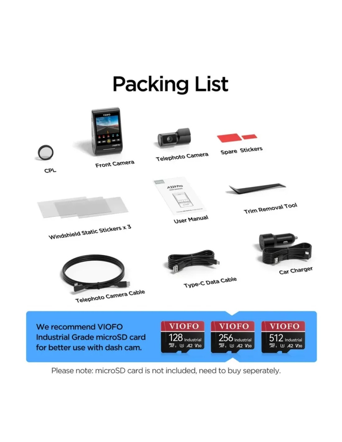 Dashcam VIOFO A229 Pro Tele 4K + 2K WiFi GPS sensor Sony STARVIS 2 IMX