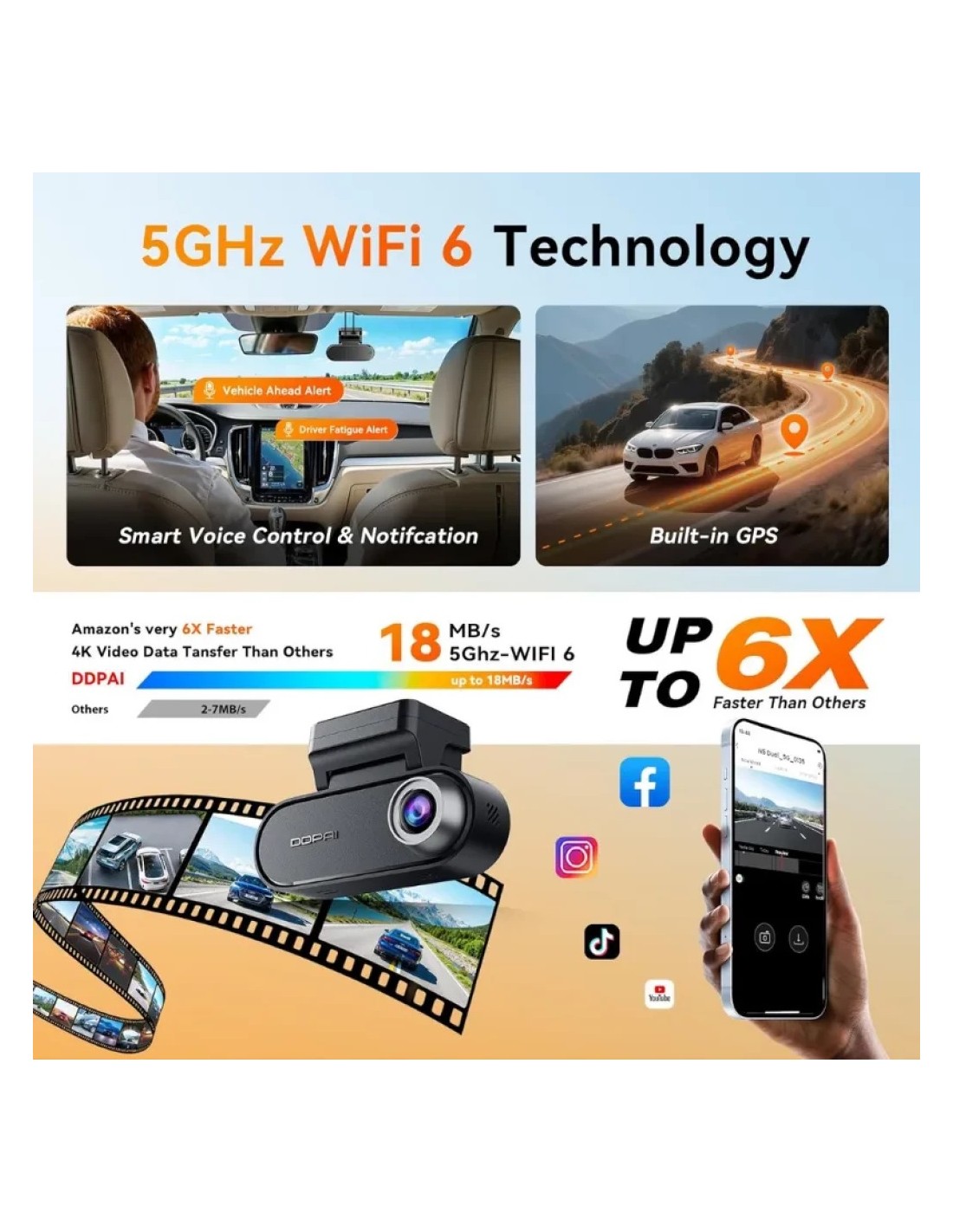 Dashcam DDPAI N5 Dual 2026 2CH 4K con módulo 4G trasera Full HD WiFi 5