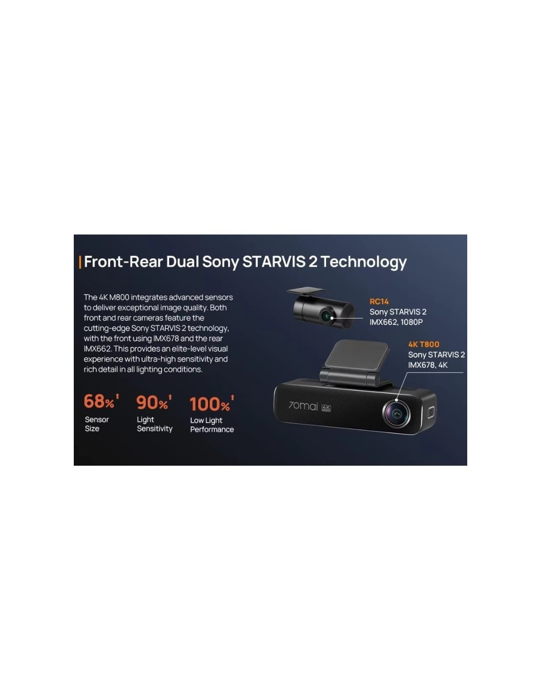 70mai M800 4K HDR visión nocturna Dashcam + Camara Trasera 70mai RC14