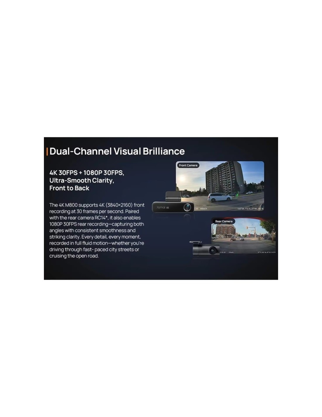 70mai M800 4K HDR visión nocturna Dashcam + Camara Trasera 70mai RC14