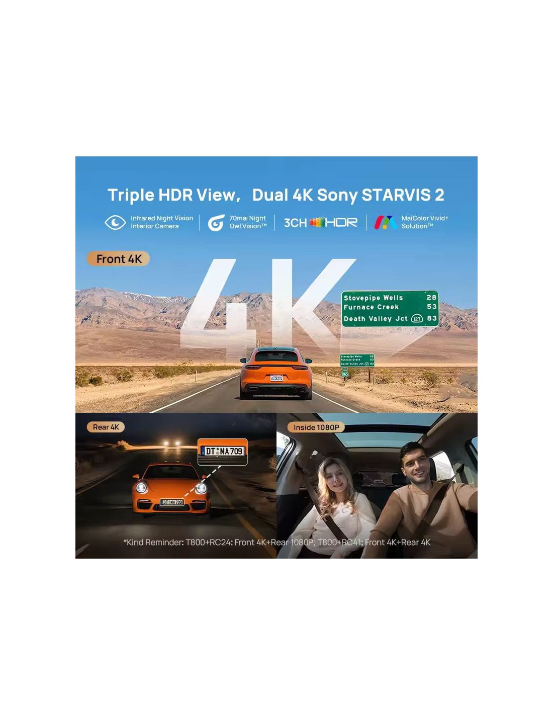 70mai 4K T800 Premium Set WiFi 5GHz 3 pulgadas visión nocturna modo pa