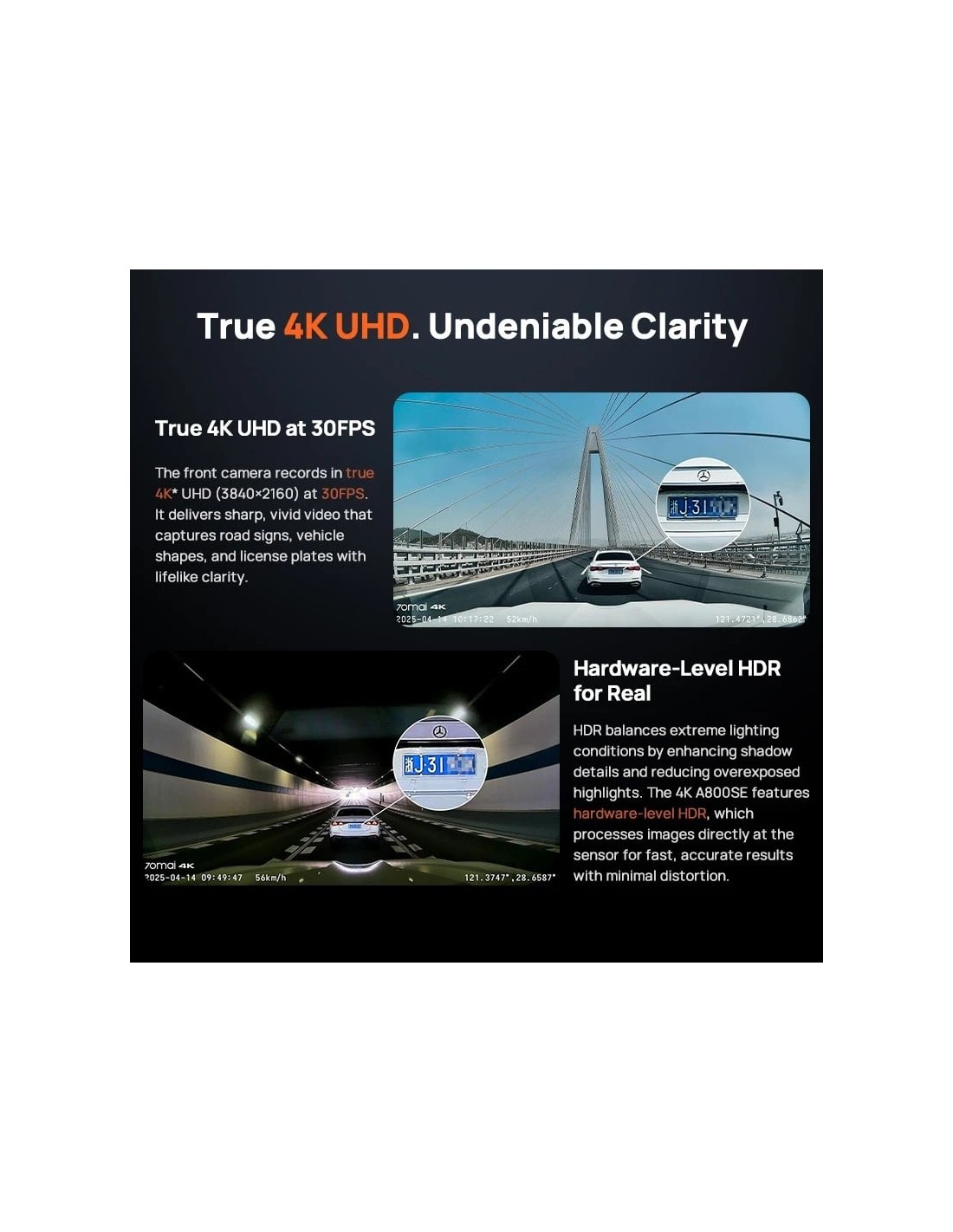 70mai 4K A800SE HDR supercondensador Dashcam + Camara Trasera 70mai RC