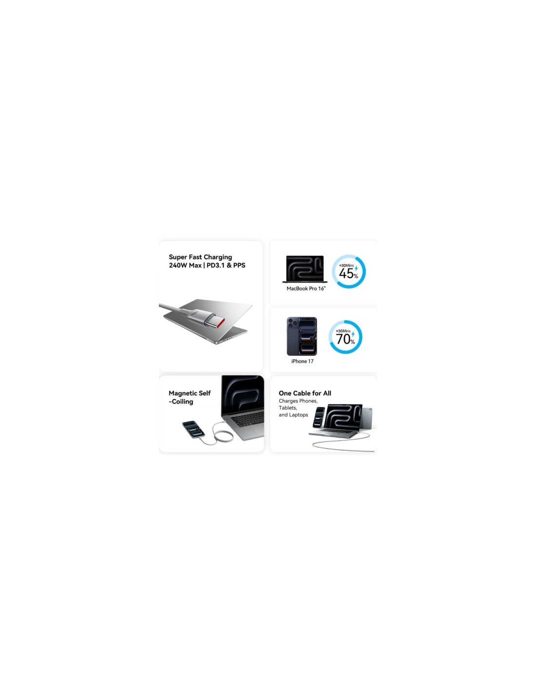 Cable Magnético USB 2.0 Tipo-C 5A Vention USB Tipo-C Macho - USB Tipo-