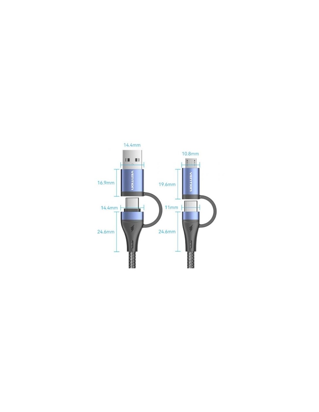 Cable USB 2.0 Tipo-C Vention USB Tipo-C Macho - USB Macho MicroUSB Mac