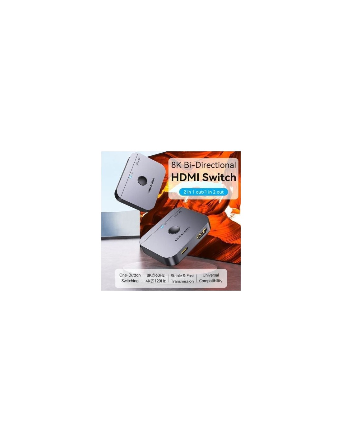 Switch Conmutador 8K HDMI 2.1 Bidireccional Vention HDMI Hembra USB-C 
