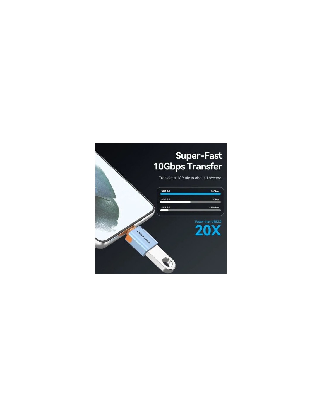 Adaptador OTG USB 3.1 Vention USB Tipo-C Macho - USB Hembra Azul