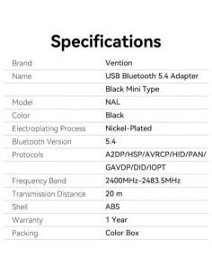Adaptador USB - Bluetooth 5.4 Vention | Logroño 2