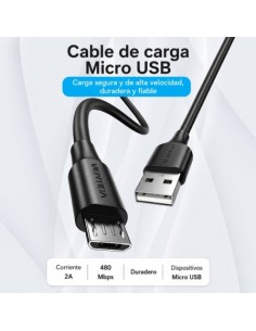 Cable USB 2.0 Vention USB Macho - MicroUSB Macho Hasta 60W 480Mbps 2