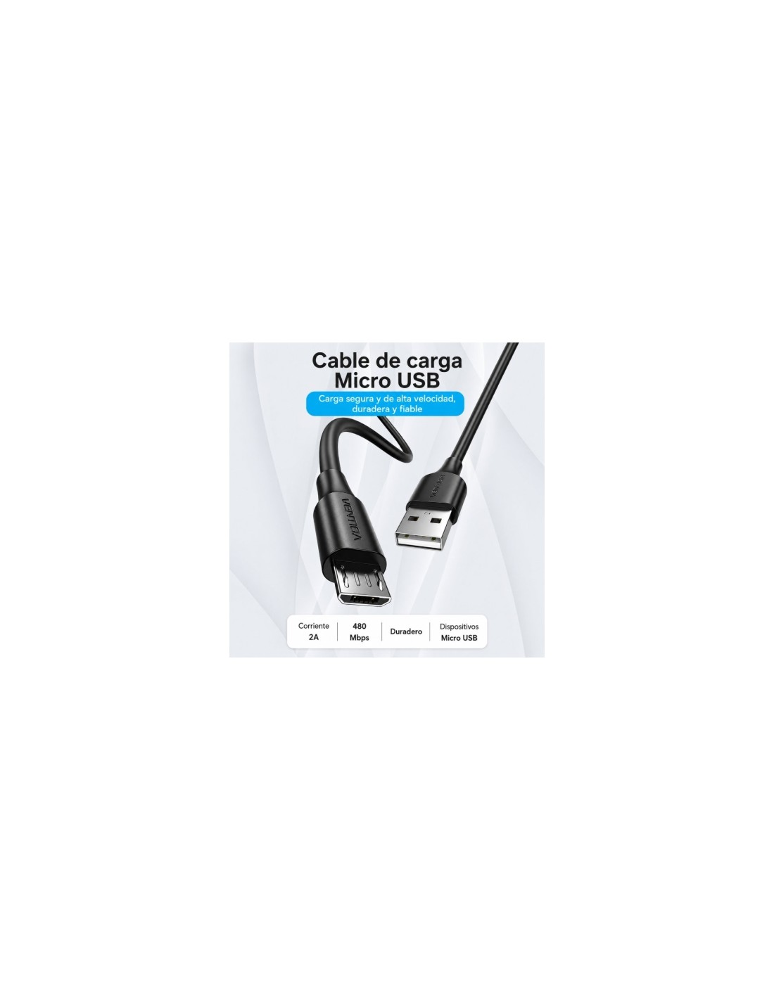 Cable USB 2.0 Vention USB Macho - MicroUSB Macho Hasta 60W 480Mbps