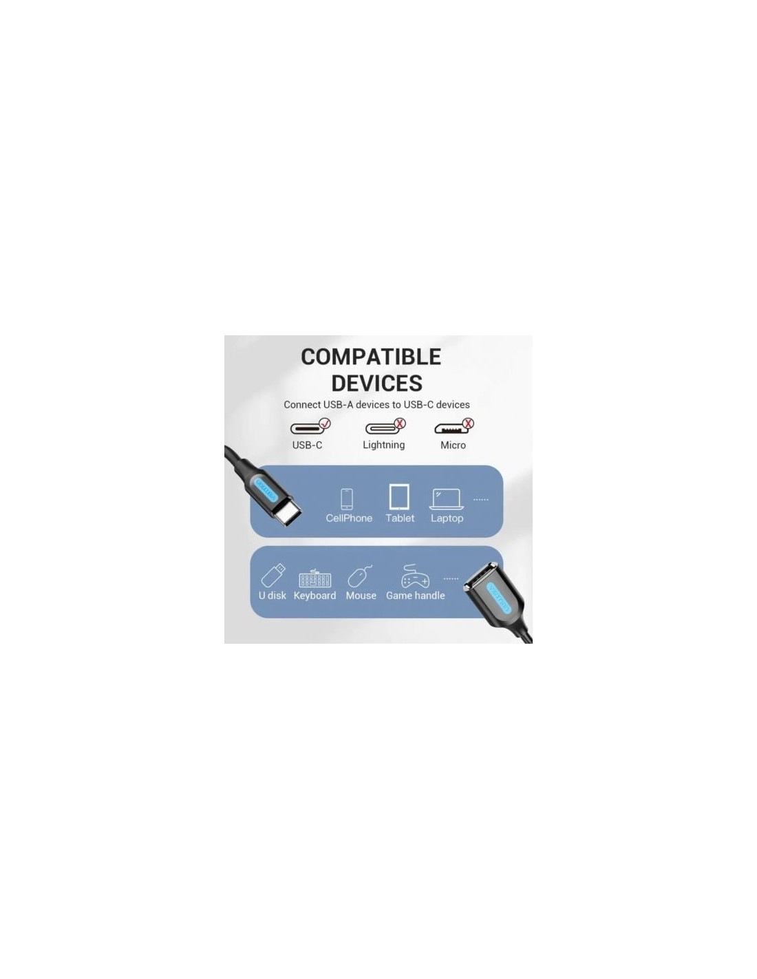 Cable USB 2.0 Tipo-C Vention USB Tipo-C Macho - USB Hembra 15cm 480Mbp