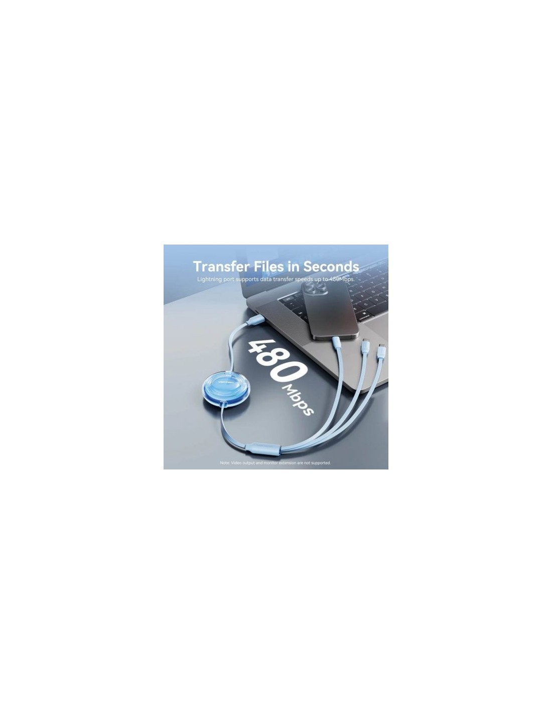 Cable USB Retráctil Vention USB Macho - Lightning 2xUSB Tipo-C Hasta 1