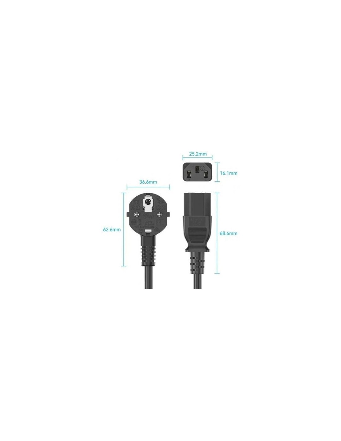 Cable de Alimentación Vention IEC C13 Hembra - CEE7 Macho 1.8m Negro