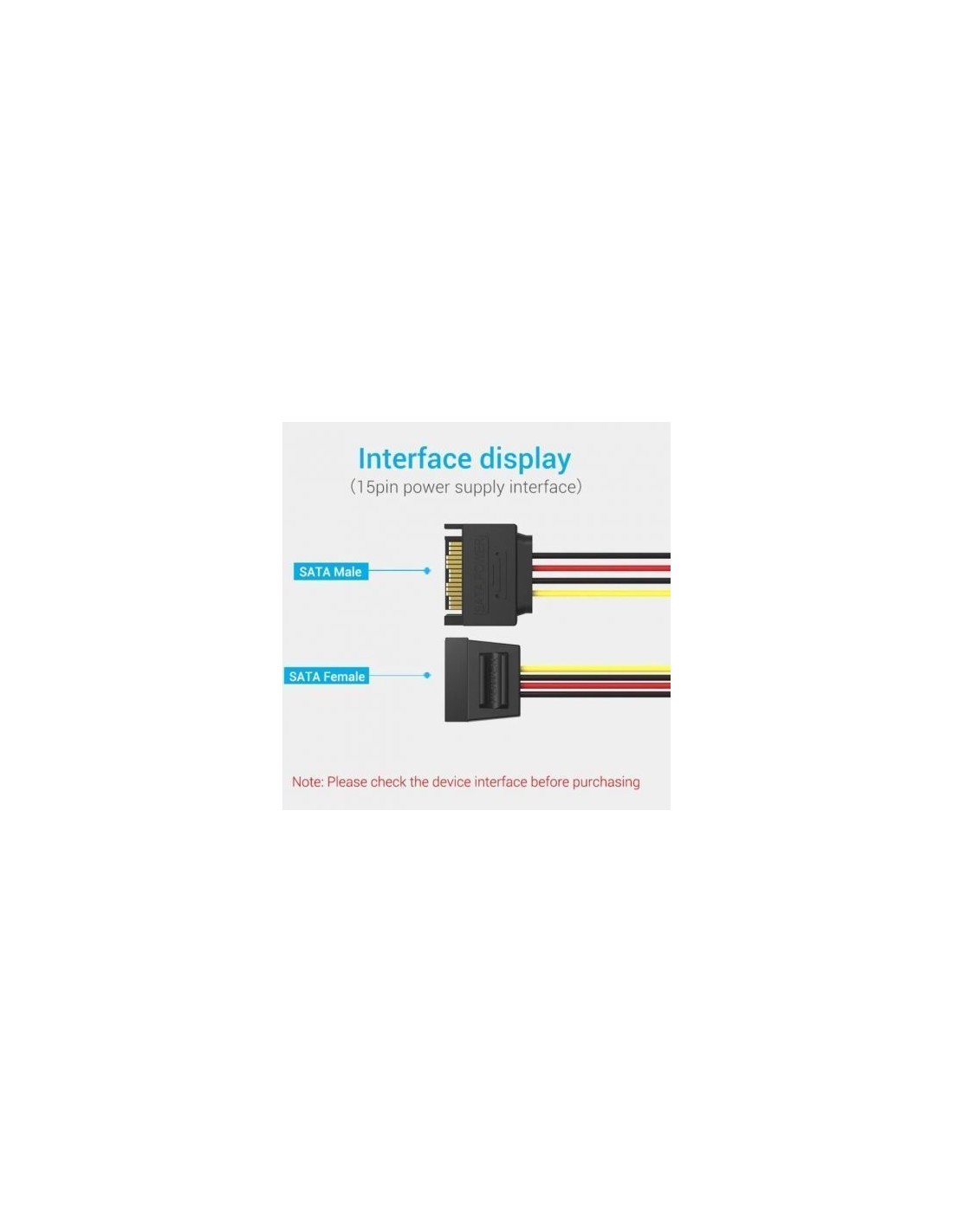 Cable Alimentación 15Pin Vention SATA Macho - SATA Hembra 30cm