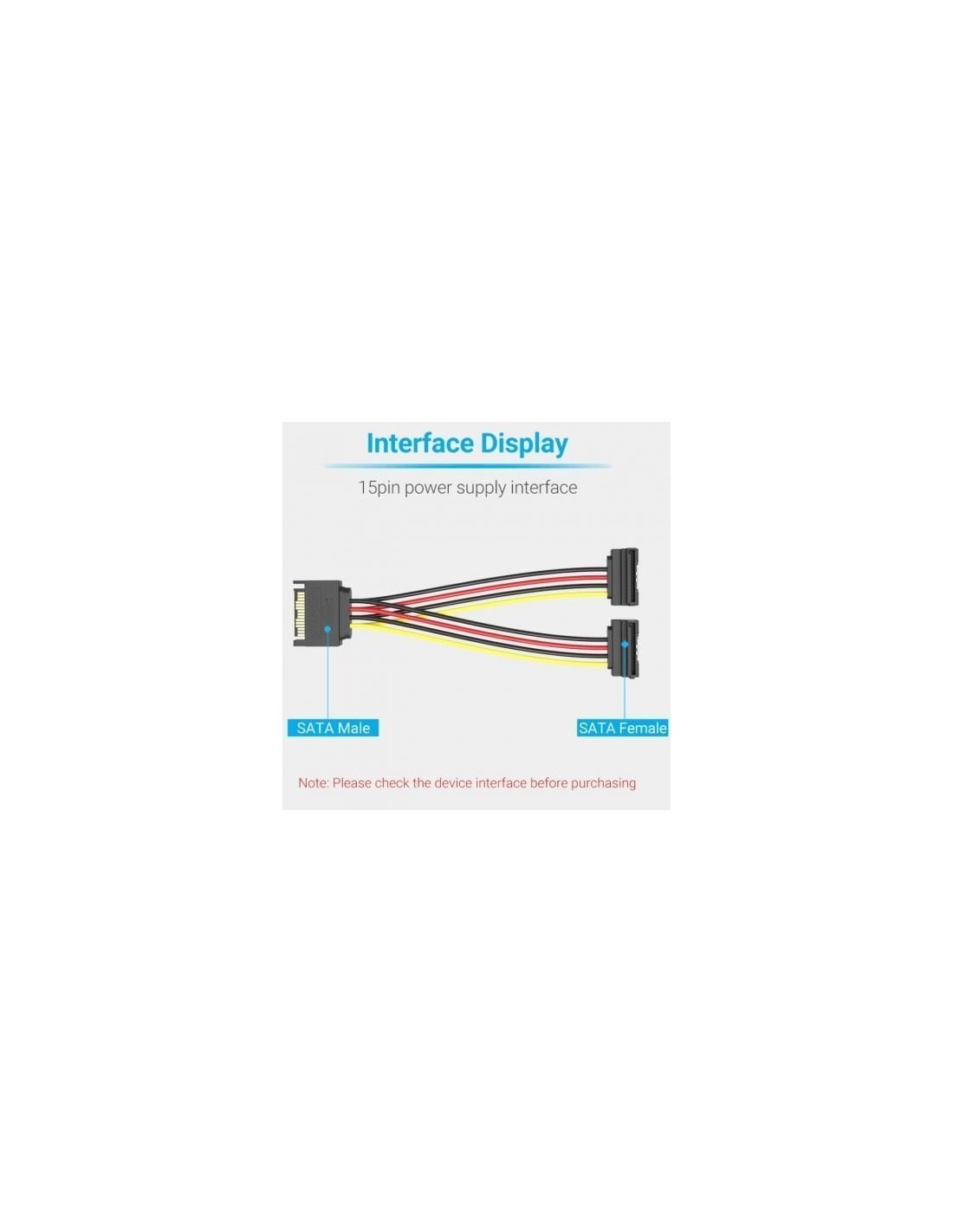 Cable Alimentación Vention SATA Macho - 2x SATA Hembra 15cm Negro
