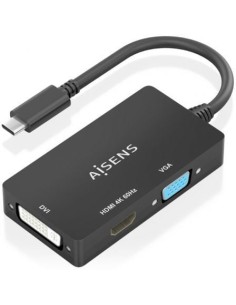 Conversor HDMI Aisens USB Tipo-C Macho - DVI HDMI VGA Hembra 15cm Negr