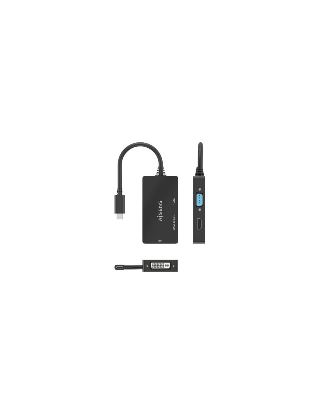 Conversor HDMI Aisens USB Tipo-C Macho - DVI HDMI VGA Hembra 15cm Negr