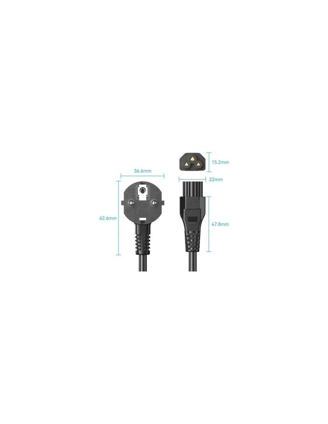Cable de Alimentación Vention IEC C5 Hembra - CEE7 Macho 1.8m Negro