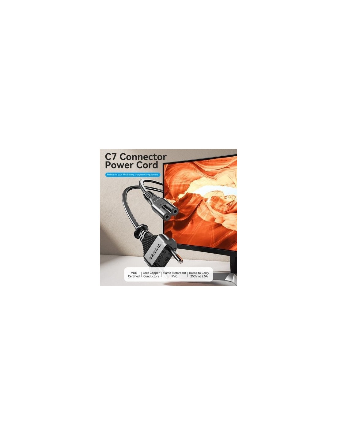 Cable Alimentación Forma 8 Vention CEE7 16 Macho - C7 Hembra 1.8m